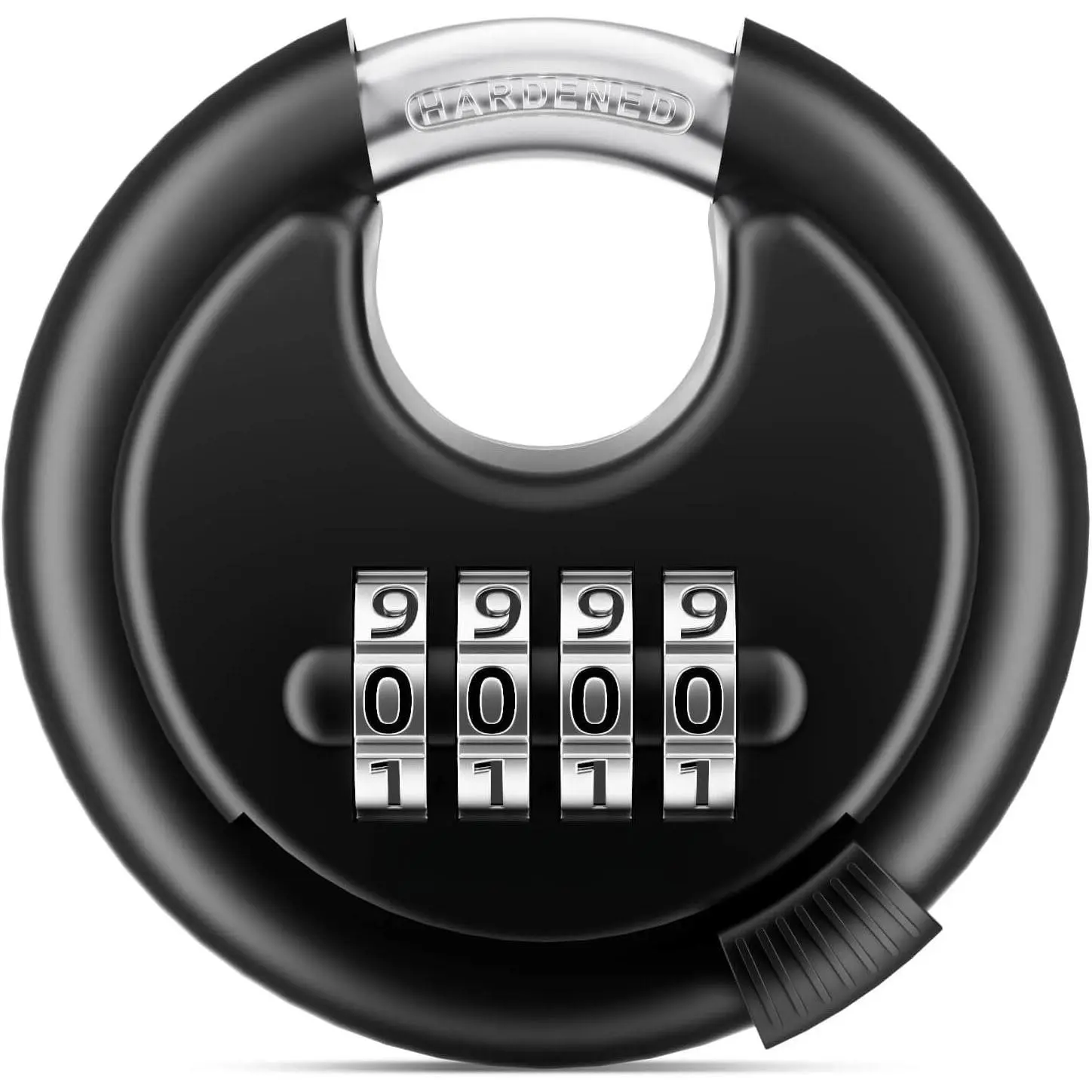 4 Digit Combination Disc Padlock with Hardened Steel Shackle Combo Lock for Sheds, Storage Unit, School Gym Locker and Fence (Black,1Pcs)
