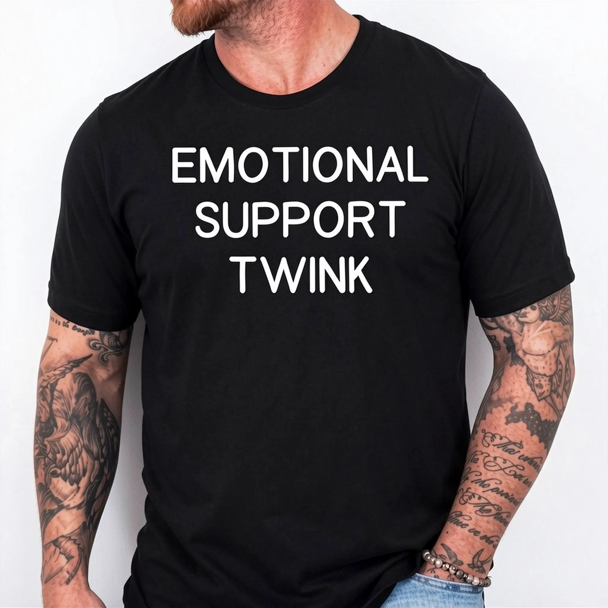 Cotton Short Sleeve Emotional Support Twink T-Shirt for Men