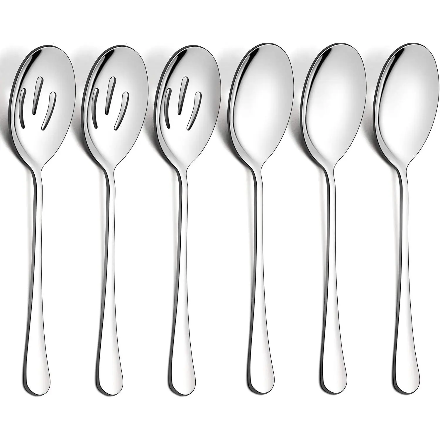 6 Pack Serving Spoons Set, Stainless Steel Large Slotted Spoons, Buffet Dinner Restaurant Serving Utensils, Catering Set for Party Banquet, 9.8 Inch