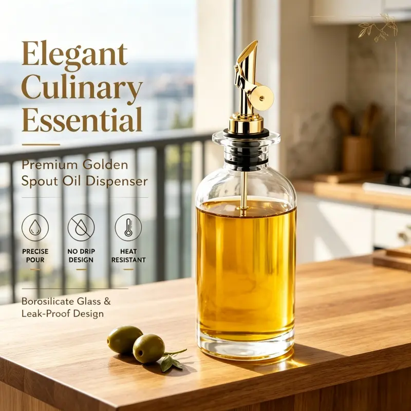 Sleek Elegant Borosilicate Oil Cruet With Premium Golden Spout Precise Pour Heat Resistant Leak Proof Oil Vinegar Storage Container Kitchen Oil Dispenser Oil Dispenser Bottle