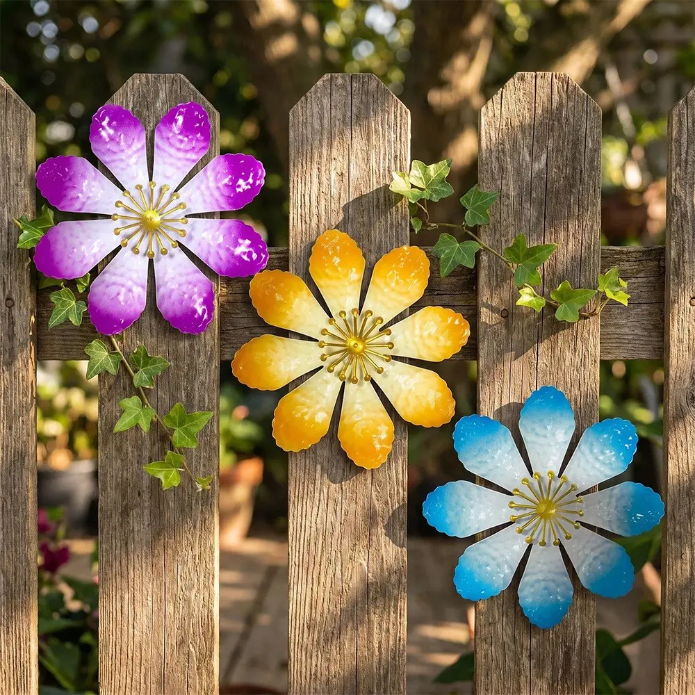 3-Piece Metal Floral Wall Decor Set, Outdoor Fence & Garden Decoration, Easy to Hang, Perfect for Patios, Courtyards, and Exterior Walls