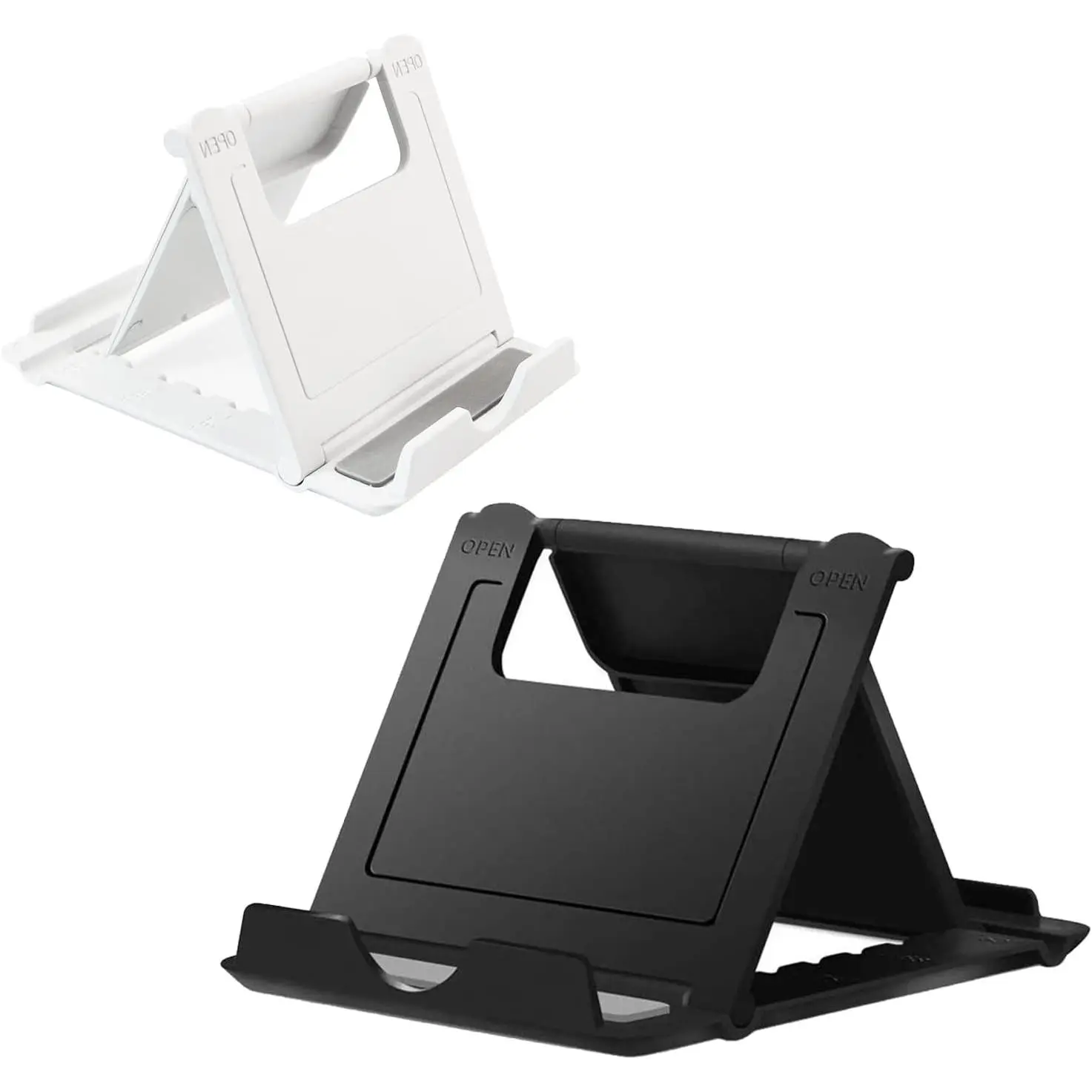 2 Pack Portable Cell Phone Stand Holder for Desk, Foldable Pocket-Sized Mount,  Adjustable Desktop Mobile Phone Kickstand Compatible with  IPads Kindle Android Black & White