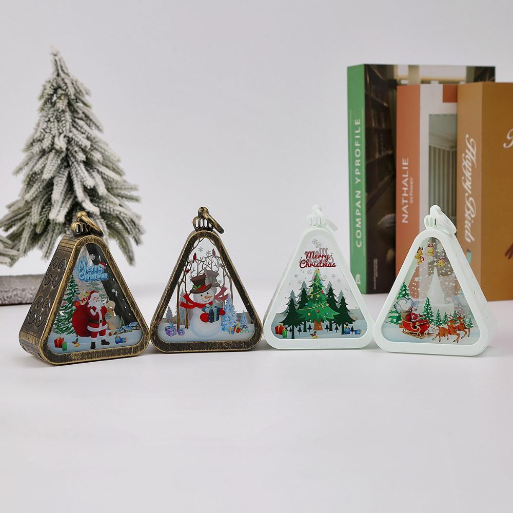 Christmas Triangle Lantern Plastic Santa Claus Snowman Tree Festival Lamp Mini Table Ornaments Home Decoration Party Scene Props