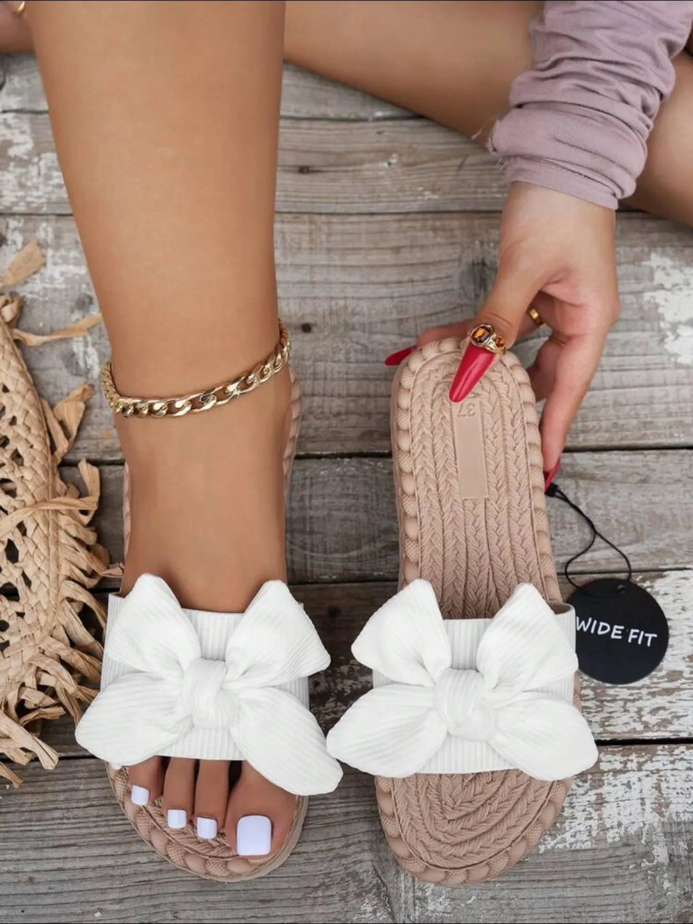Women's Flat Bow Sandals, Round Toe Summer Slip-On Shoes, Lightweight Beach Footwear, Non-Slip Women's Slippers