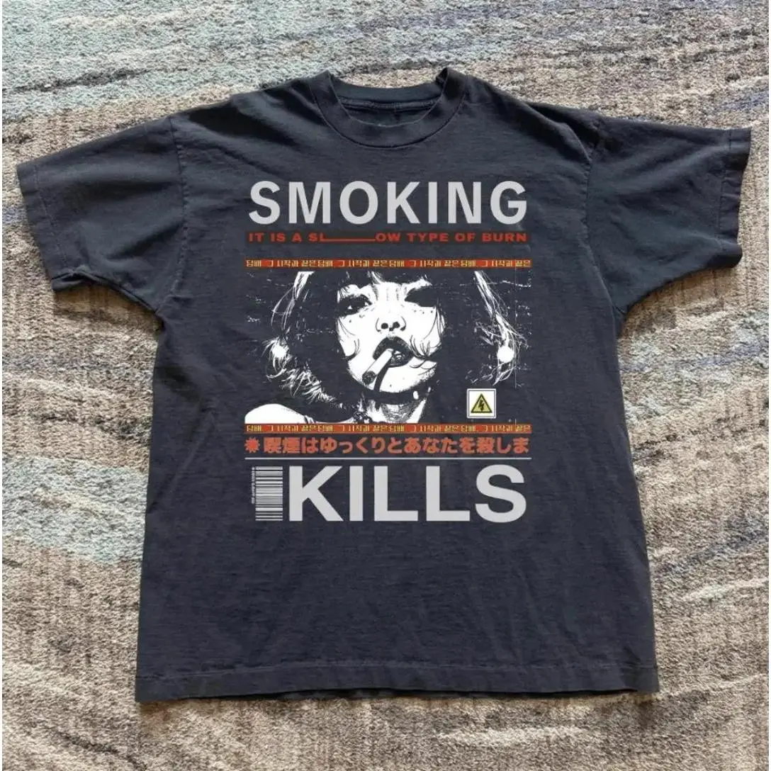 Girl Smoking Kills T-Shirt, Y2k Tee, Gifts Shirt, Unisex Vintage Graphic Tees Gothic Grunge Y2k Emo Scene Amity Affliction Style Clothes Men Women Streetwear