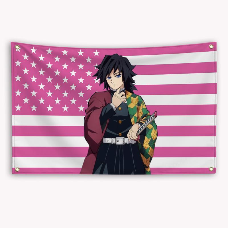 Tomioka Giyuu American Flag Anime Demon Slayer: Kimetsu No Yaiba Banner Outdoor Decor Decoration Garage Flags Tapestry Flaga.Tapestry Modern Stripe Design