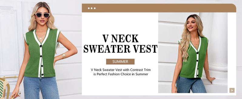 Goranbon Womens V Neck Sweater Vest Button Down Cap Sleeve Summer Trendy Color Block Loose Knit Tank Tops
