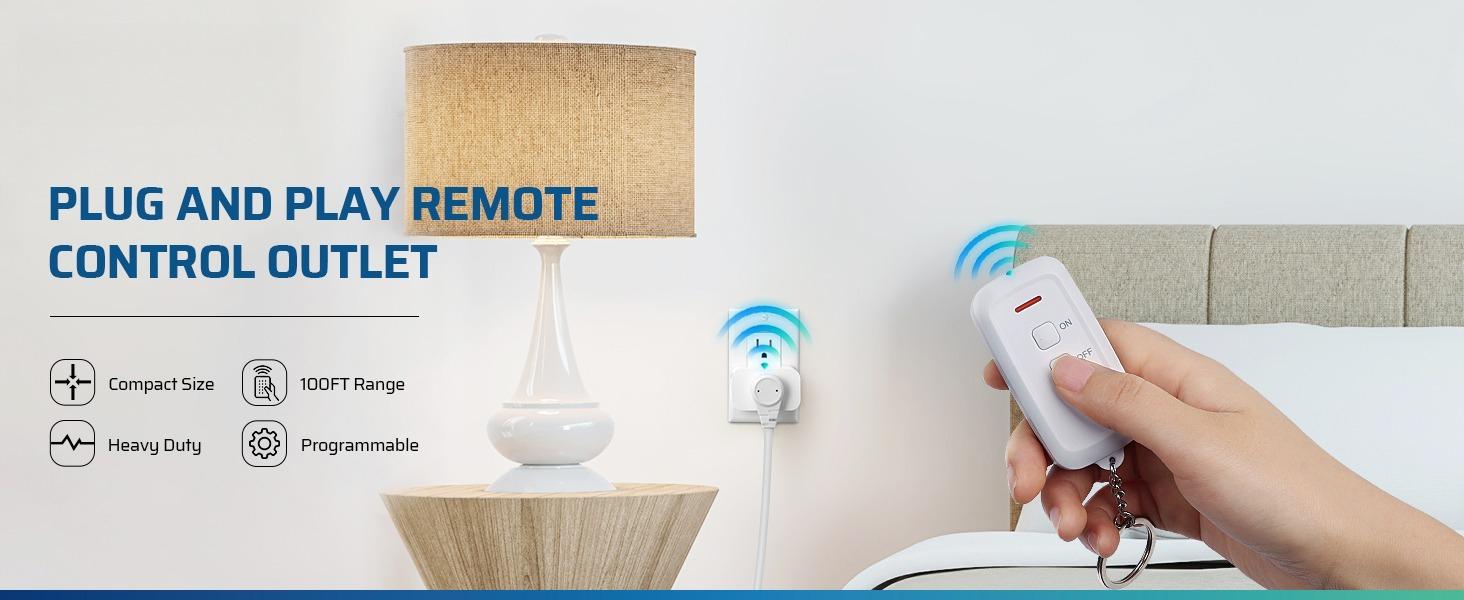 F-PSP02 Indoor Remote Control Outlet, Wireless Remote Light Switch, No Interference Remote Outlet Switch, No Wiring, 15A/1875W, 100ft RF Range, Compact Design, Programmable F-PSP02 Indoor Remote Control Outlet, Wireless Remote Light Switch, No Interference Remote Outlet Switch, No Wiring, 15A/1875W, 100ft RF Range, Compact Design, Programmable