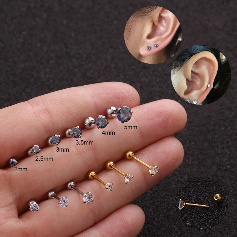 12 Pairs 16G Multi-Size CZ Stud Earrings Set, 316L Stainless Steel Screw Back Earrings, Hypoallergenic Cartilage Studs for Women Men (2mm-5mm)