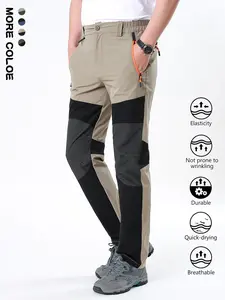 2026 New Arrival Men Outdoor Geometric Multi Panel Color Block Quick Dry Hiking Pants Stretch Water Resistant Mesh Reinforced Knee Orange Zip Side Pocket D-ring Hook Half Elastic Waist Straight Leg Trekking Trousers Camping Cycling Daily Outerwear 4 Color
