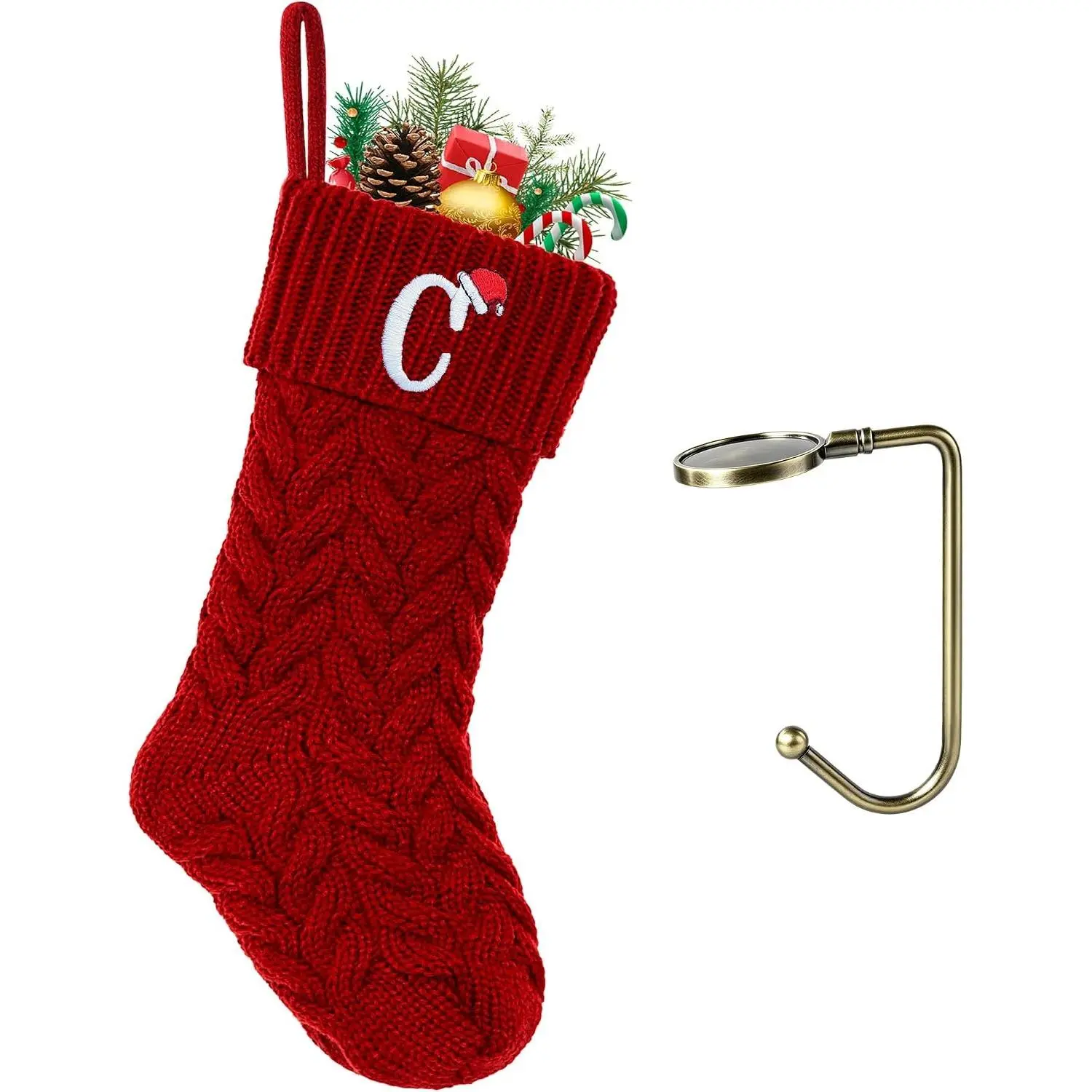 Initial Christmas Stockings, Monogram Letter Knit Family Stockings, 18 Inches Large Xmas Stockings for Fireplace Holiday Christmas Party Decoration (Red C)