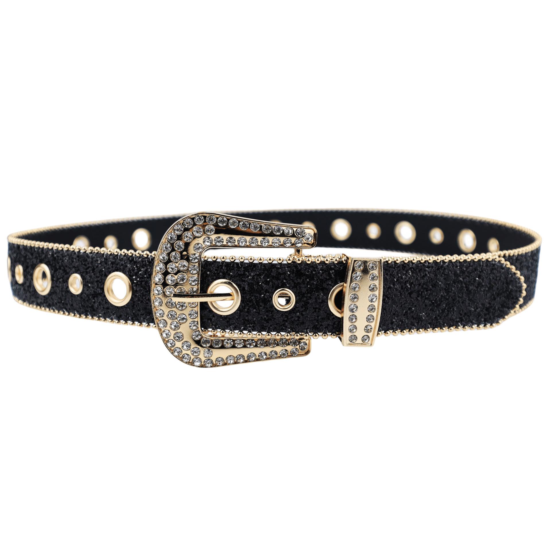Cross-border rhinestone belt for women, ins-style wide waist belt, fashionable and unique sequin European and American decorative versatile jeans belt