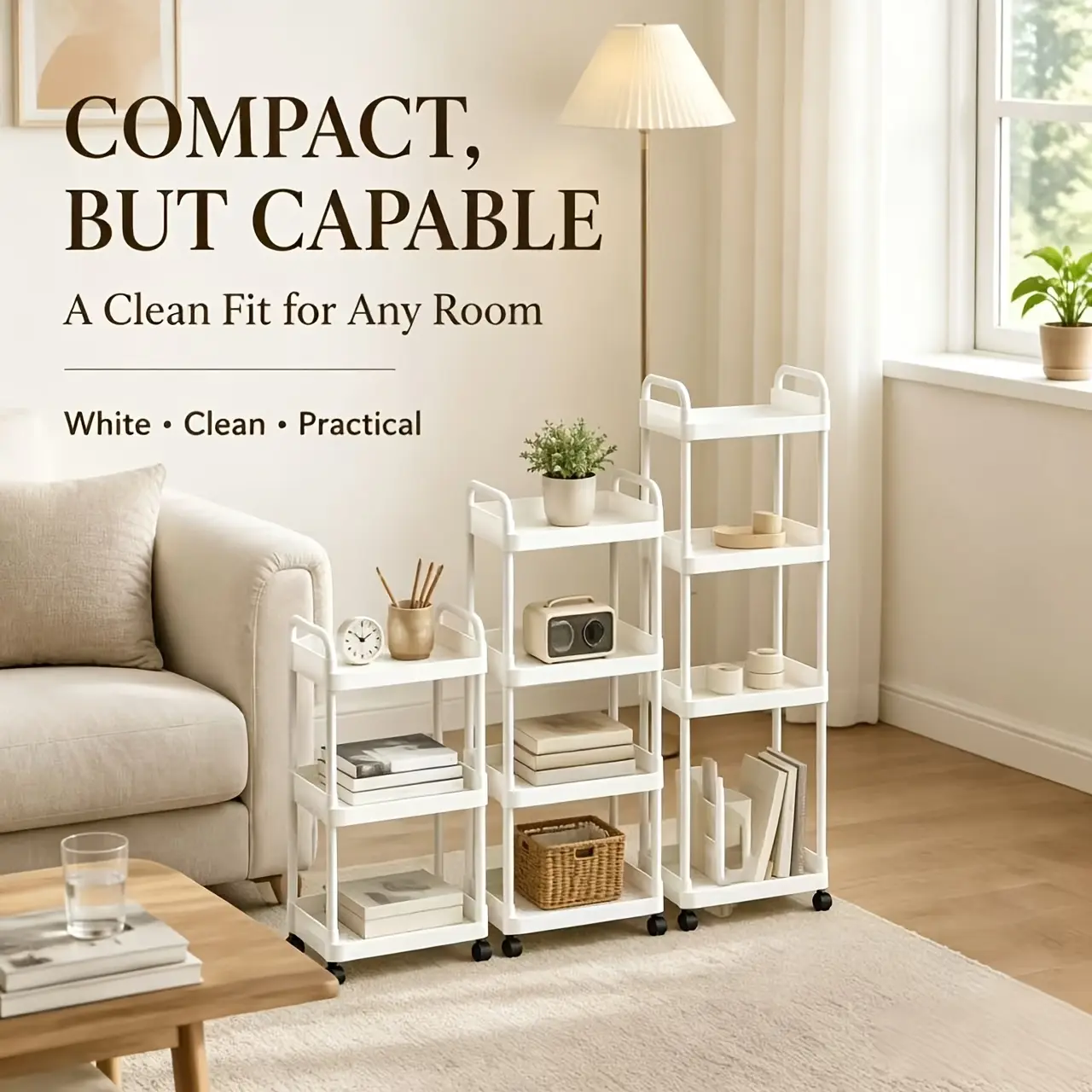 3 Adjustable Heights Available!White Multifunctional Office Cart with Wheels And Tiered File Storage, Perfect for Desk Gaps And Meeting Room Clutter Organization