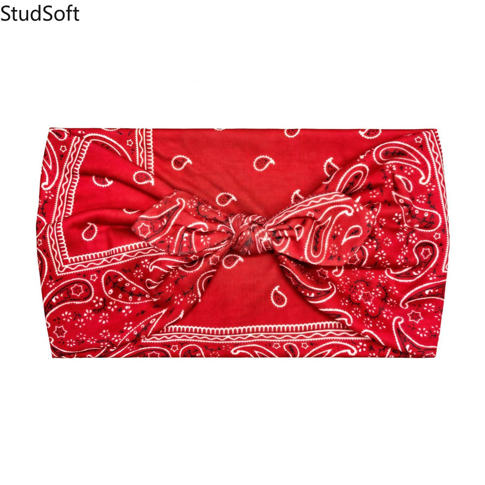 Knotted Bunny Paisley Print Bow Ear Headbands, Elastic Yoga Sports Sweatbands, Absorbent Non-Slip Hair Wraps for Women, 6 Pack