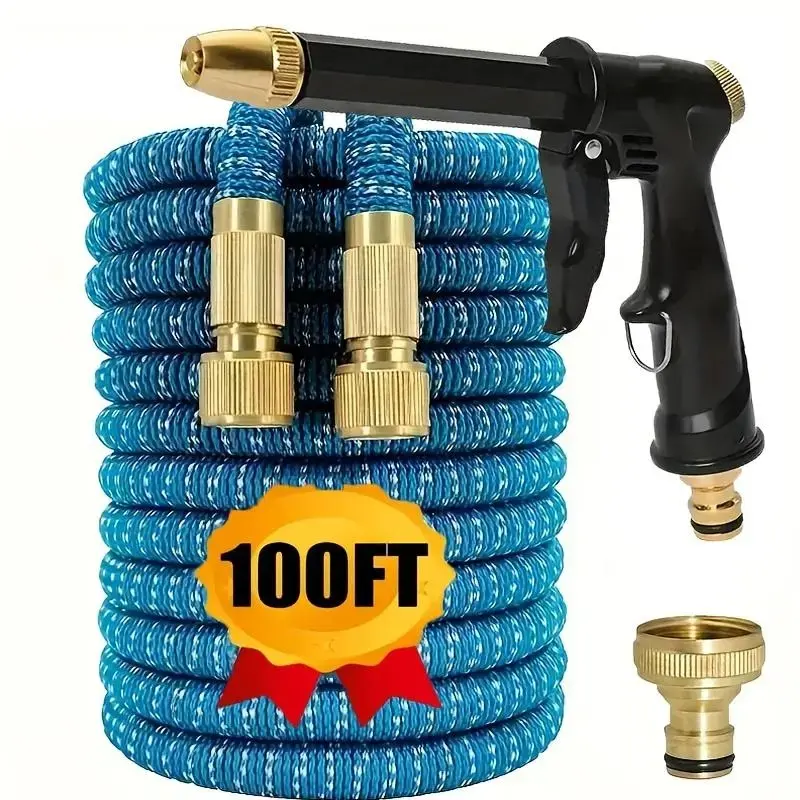 Expandable Garden Hose Set with High Pressure Spray Nozzle, Durable Rubber Material, Universal Connector Thread for European and American Outdoor Home Cleaning, Garden Hose Nozzle Heavy Duty