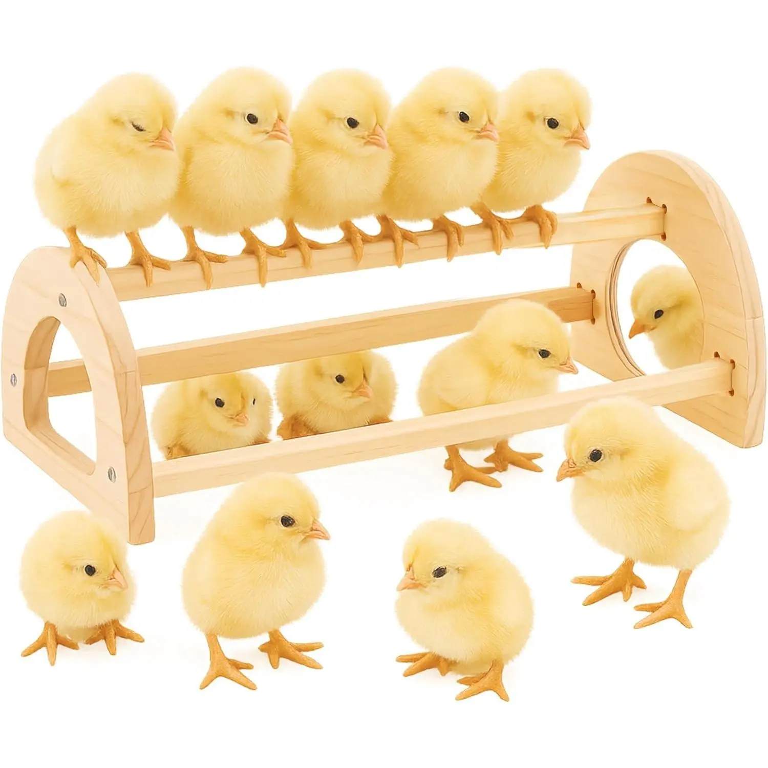 Large Pine Wood Chicken Roosting Perch Bar with Mirror, Easy Installation, Suitable for Outdoor Chicken Coop Use