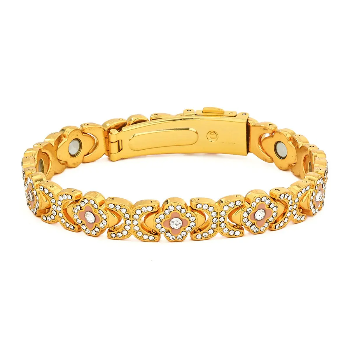 Women's 5-Color 4-Leaf Clover Magnetic Therapy Bracelet, Full-Paved Rhinestone Lucky Flower Energy Health Adjustable Fashion Jewelry Gift