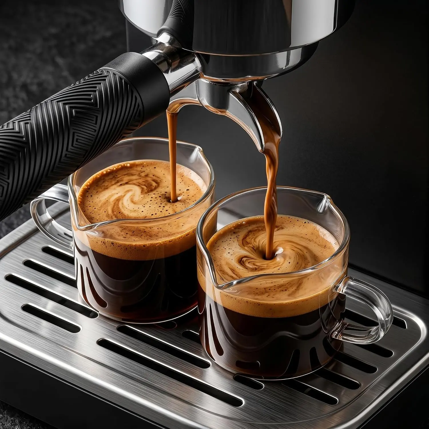 5 OZ Espresso Cups Set of 2, Double Spouts Cups, Shot Glasses, Milk Cup with Handle, Clear Glass, Espresso Accessories for Making Coffee Desserts Salad Dressing Machine (1 ounce more than others )