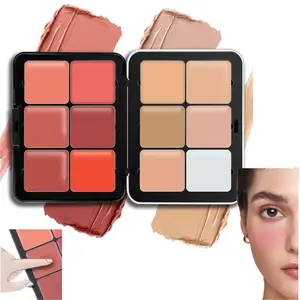 12 Colors Cream Blush Palette, Color Correcting Concealer Foundation Palette, Long Wearing Smudge-Proof Blendable Matte Finish Makeup Palette, Multi-Functional Cream Contour Highlighter Facial Cosmetics for Daily Makeup