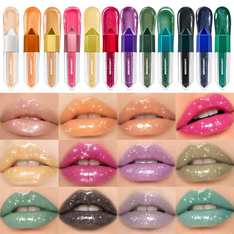Crystal Diamond Tube Sparkling Shimmer Lip Gloss 12 Color Options Glossy Moisturizing Plumping Liquid Lip Glaze With Reflective Glitter Pearls