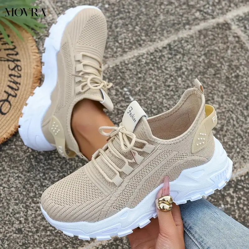 MOVRA1 Women'S Breathable Knitted Sneaker-Lightweight Comfortable Low-Top Running Shoes, Suitable All Seasons Soft Sole Shoes