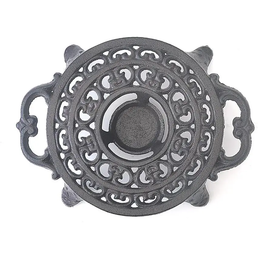 Heavy Duty Cast Iron Teapot Dish Warmer, Stable Tealight Stand Holder, Decorative Tealight Warmer Stove for Villa Yard Balcony (Round)