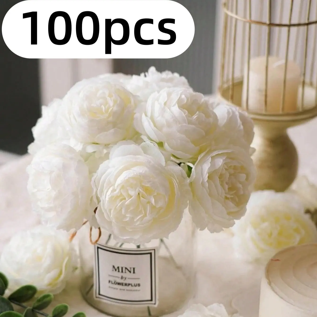 100pcs Artificial Peony Flowers with Stems, Wedding Cake Home Decor, Fall Desk Garden Room Decoration, Halloween Christmas Gift