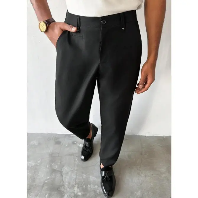 Men's dress trousers, wrinkle-free golf trousers, can be worn with dress shoes or casual shoes, business casual trousers, formal black.