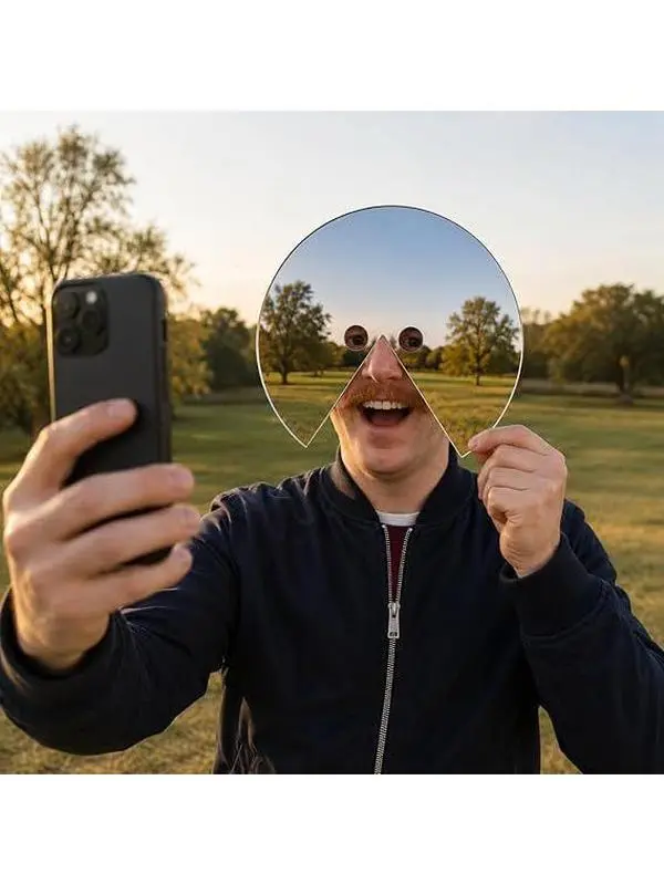 Optical Illusion Reflective Mirror Mask, Viral Pac-Man Cut Mask for Halloween Party & Content Creator Photo Prop