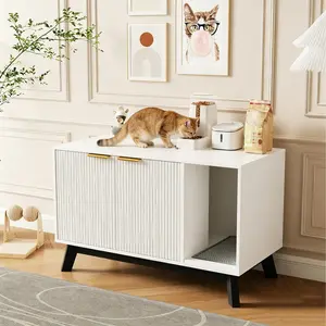 39-Inch Hidden Cat Litter Box Enclosure with Mat & Vent Holes, Modern Indoor Cat House Furniture, Side End Table