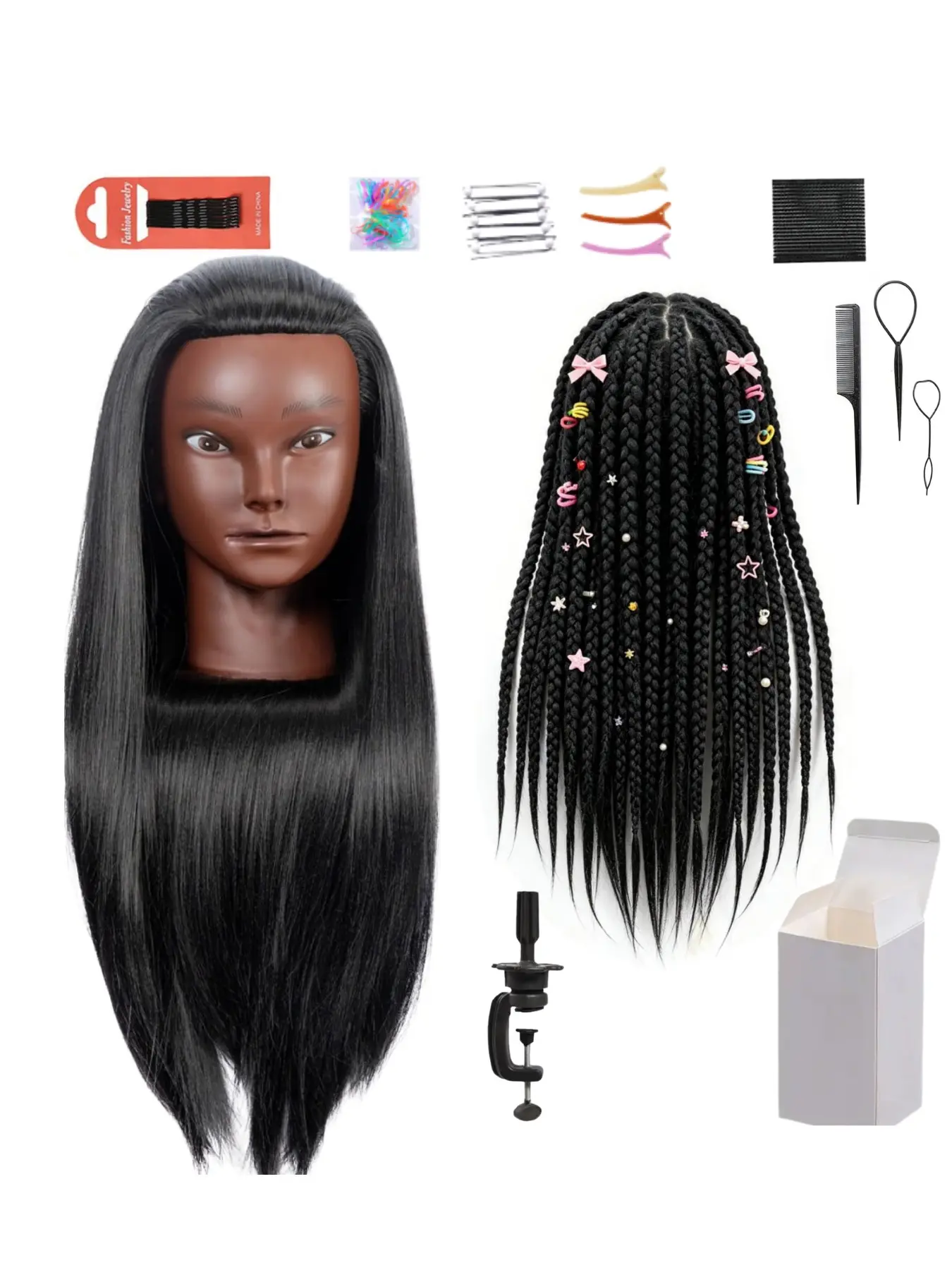 Straight Hair Mannequin Head Synthetic Wig Practice Doll Natural Black Color for Professional Hairstyling Training, Braiding, Cutting, Curling, Wig Customization, Beauty School Students and Salon Use Hairdresser Training