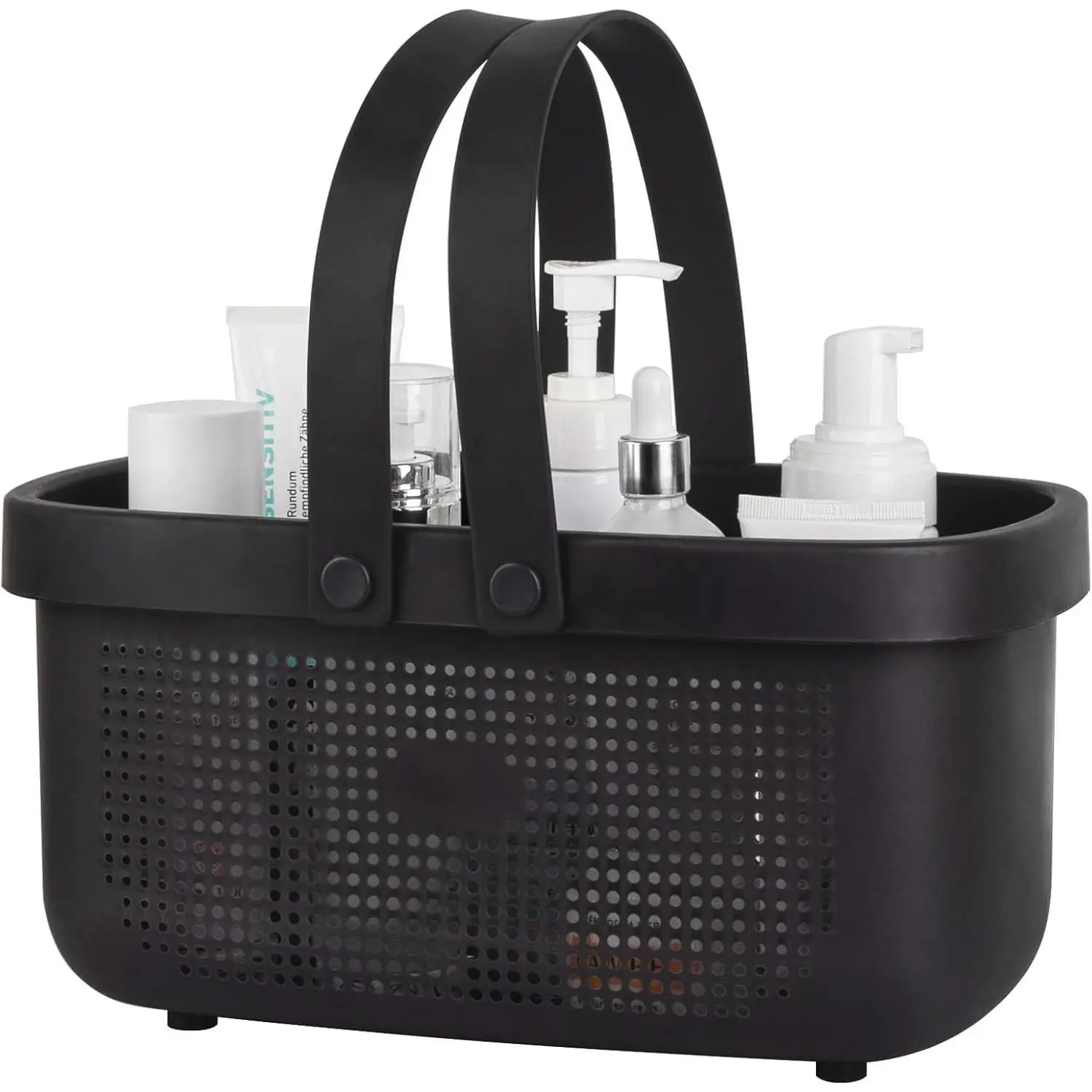 Plastic Storage Basket with Handle Portable Shower Caddy Tote Organizer Basket Bin for Bathroom Kitchen Dorm Room Bedroom, Black