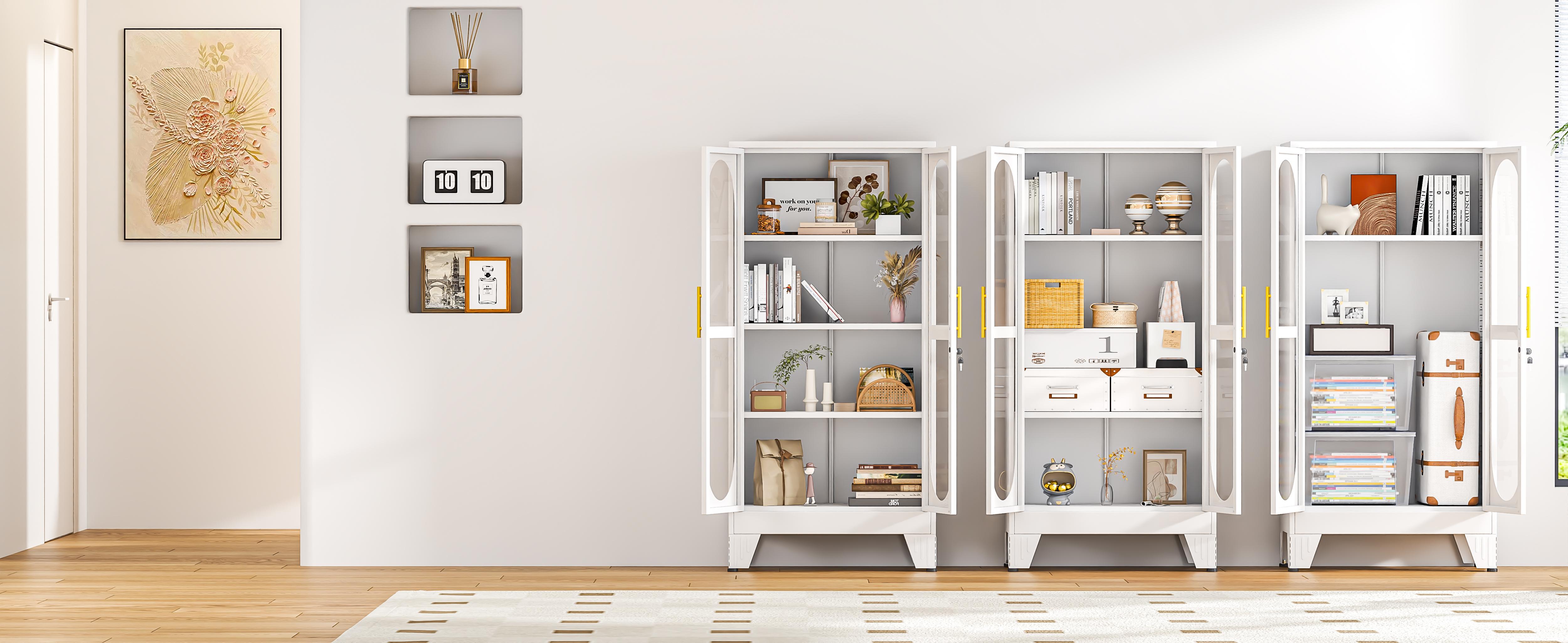 61"  71"  75" Tall Display Cabinet with Glass Door, 5 Tier Metal Curio Cabinet with 4 Adjustable Shelves, Locking Glass Display Case for Collectibles, Showcase Storage Cabinets for Showroom Clinic, White