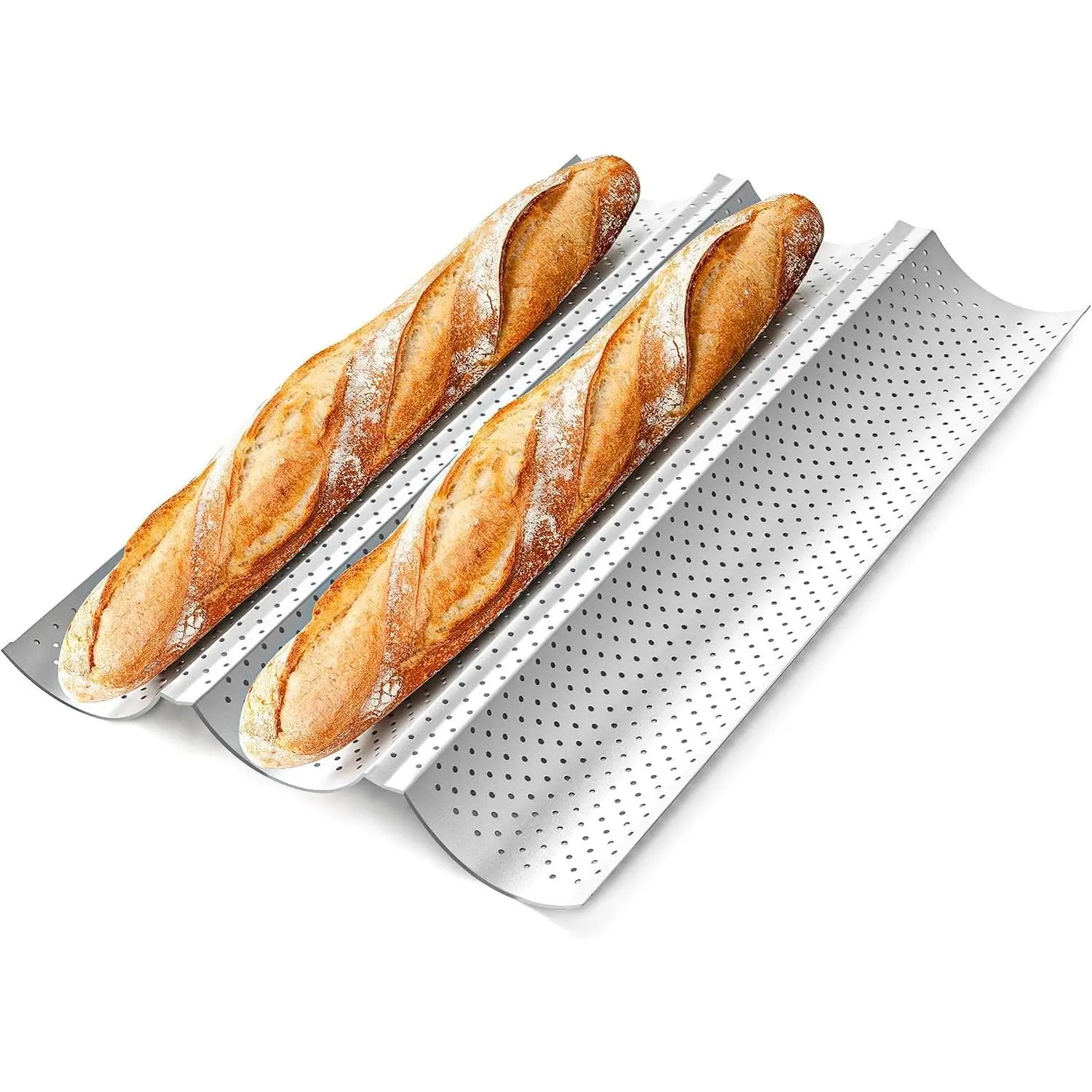 Baguette Bread Pan, Nonstick Perforated French Bread Baking Pan | Premium 3 Loaves Baguette Pan, Creating Crisp Golden-Brown Crust, Baguette Baking Tray for Italian Bread, Sub Roll, Sourdough