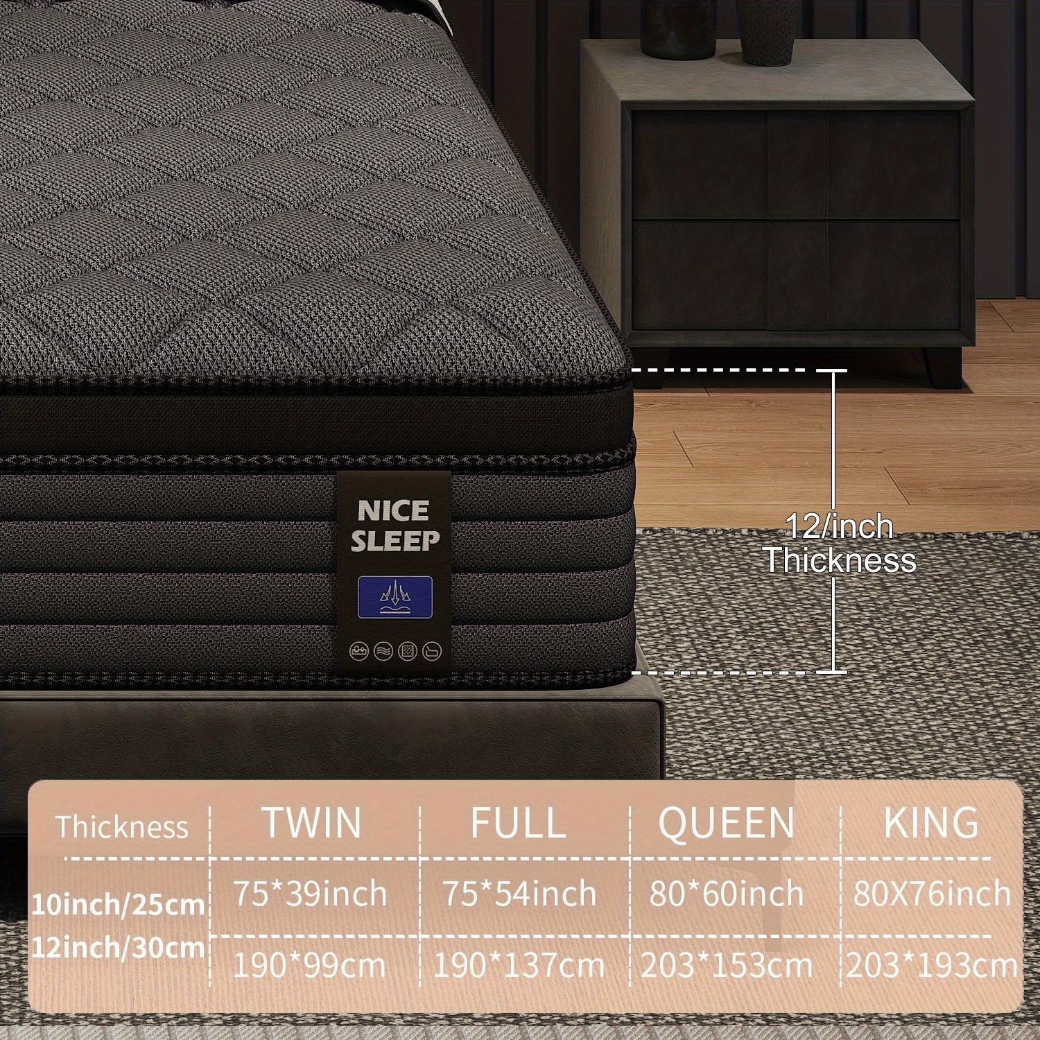 10/12/14 Inch Twin, Full, Queen, King Boxed Memory Foam and Spring Cooling hybrid Mattress Medium Firm, Lumbar Support Ergonomic, Breathable, Pressure Relief, MotionIsolation, queen size mattresses Furniture Gift for Children and Parents