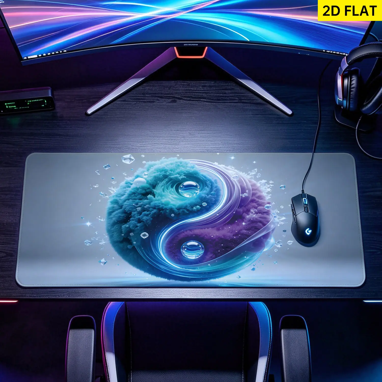 Extra Large 3D yin yang crystal energy sphere Mouse Pad,Non Slip Rubber Pad,Desktop Decoration Drotection Pad,Washable,Lock Edge Multi Size,Premium Multipurpose Mousepad For Office,Gaming Desk,Gift for Family and Friends