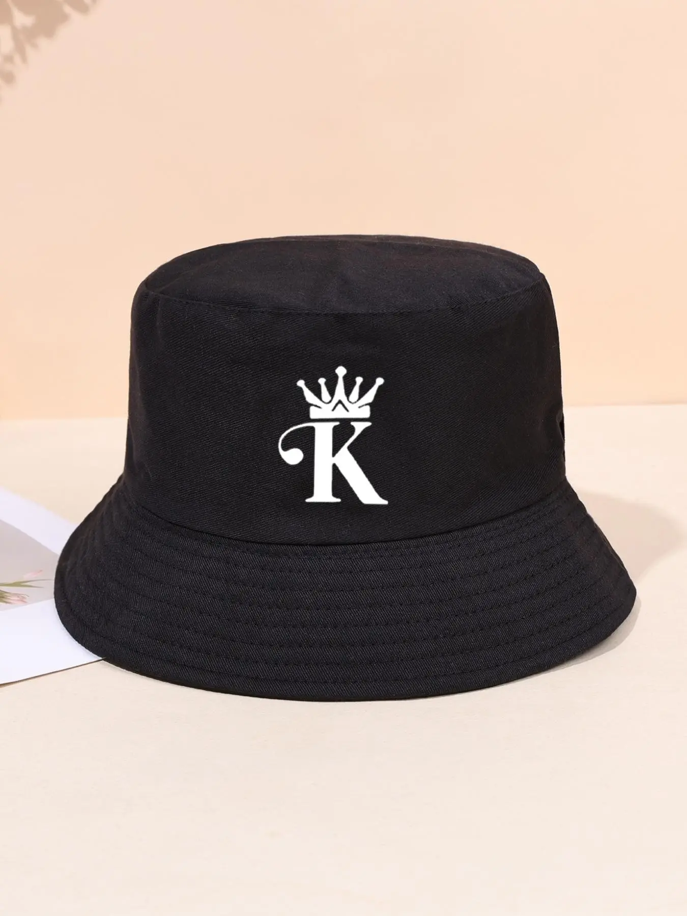 K Letter Printing Reversible Bucket Hat, Casual Holiday Beach Sun Hat for Travel, Fashion Accessories for Men & Women, Casual Outdoor Hat, Fashionable Hats