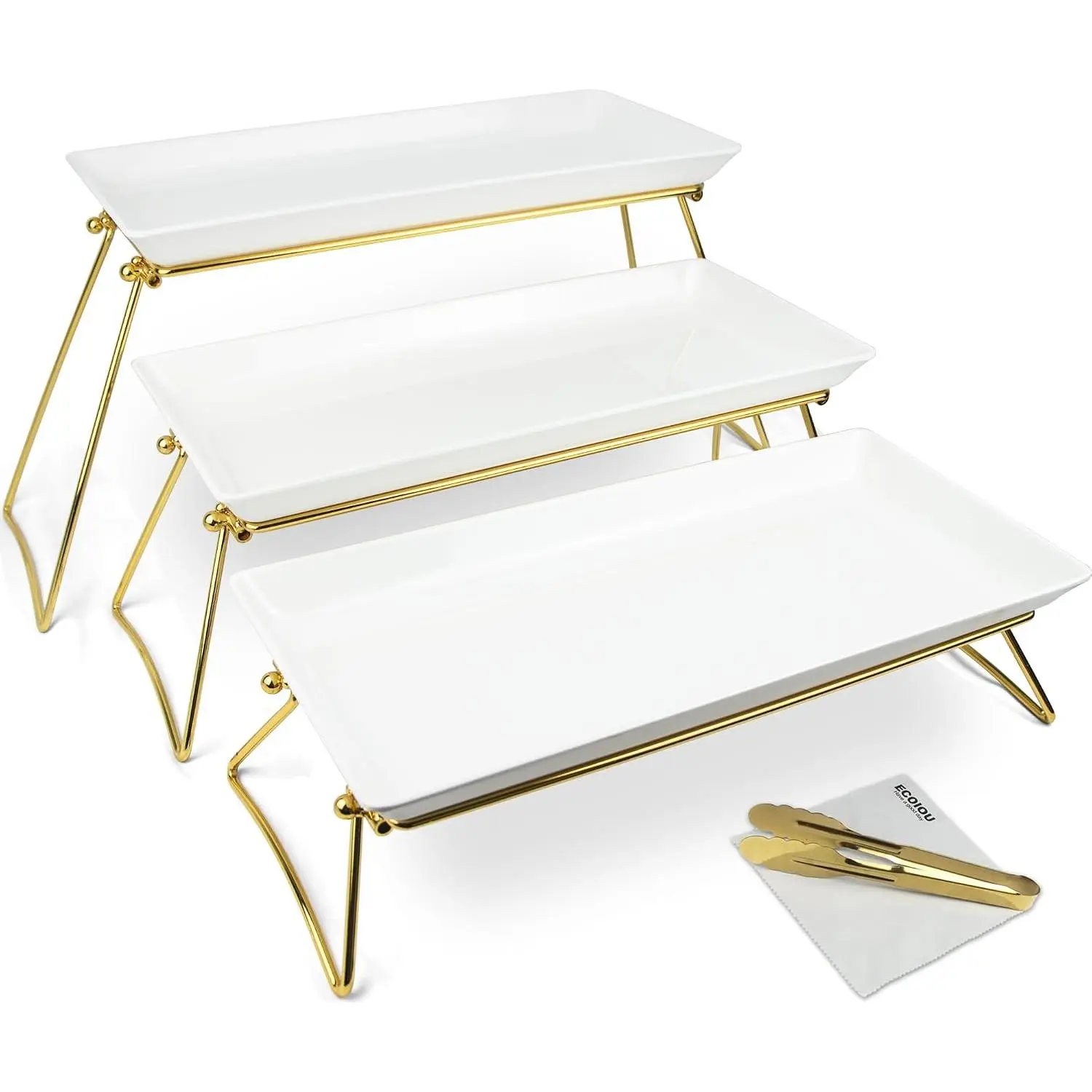 3 Tier Serving Tray, 24 x22 x 9.8 Inch Melamine Tiered Tray Stand and Platters for Party Buffet Entertaining, White and  | Melamine Tiered Tray Stand and Platters for Party Buffet Entertaining, White and