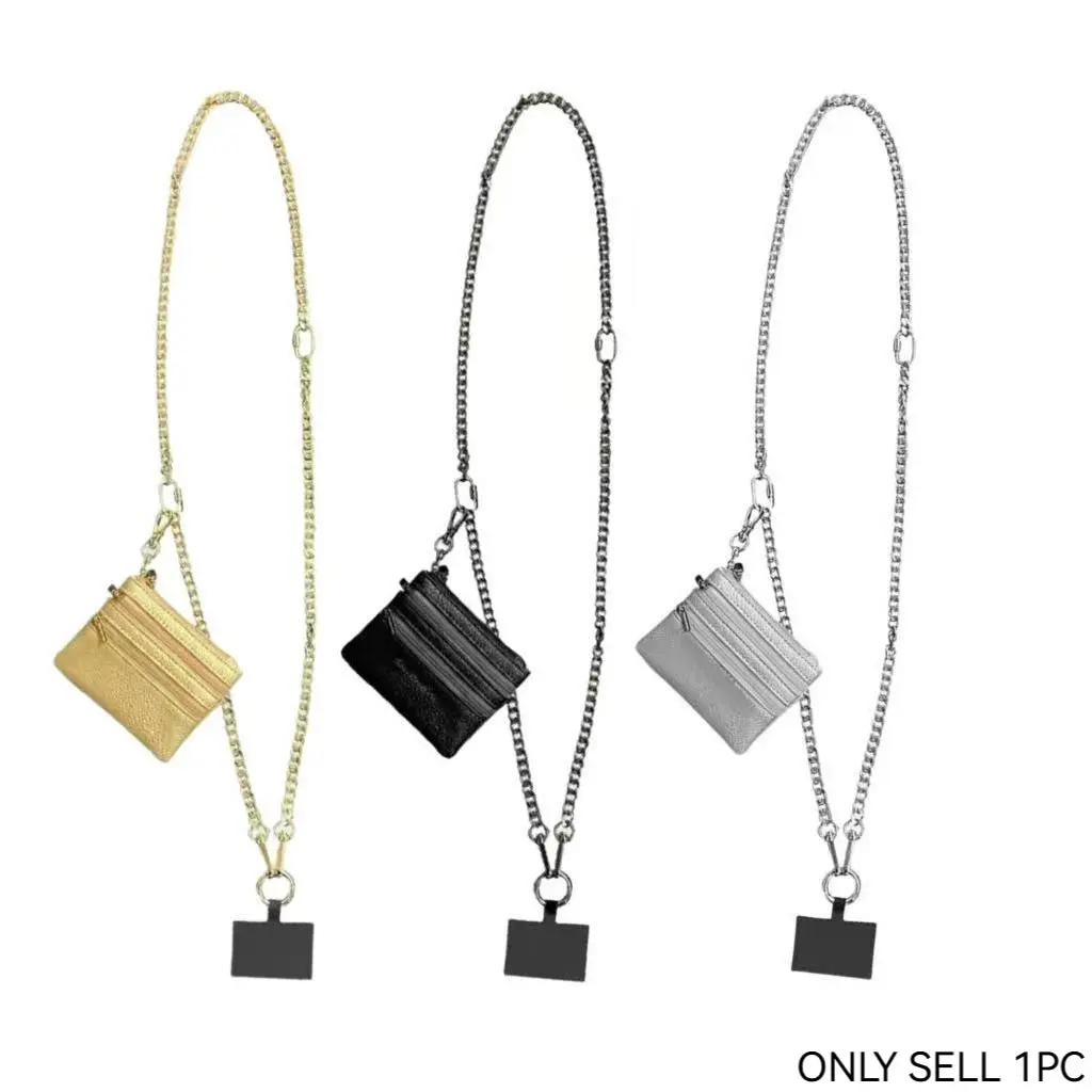 Fashionable Crossbody Phone Strap with Zipper Bag, Adjustable Chain Hanging Strap and Leather Wallet for Everyday Use Wallet Phone Lanyard Phone Accessories