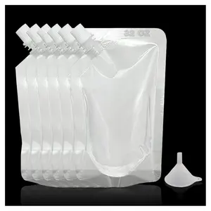 32 oz Reusable Concealable Plastic Drink Flasks (6-Piece) - Home Supplies Drinkware Accessories for Juice & Liquor Enthusiasts, Includes Funnel for On-the-Go Use