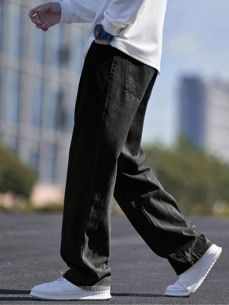 【Plus Size】 Men's Solid Color Wide Leg Slouchy Jeans, Fashion Casual Comfy Denim Trousers for Daily Outdoor Wear, Men Plus Size Bottoms for All Seasons, Pants 【Plus Size】 Men's Solid Color Wide Leg Slouchy Jeans, Fashion Casual Comfy Denim Trousers for Daily Outdoor Wear, Men Plus Size Bottoms for All Seasons, Pants