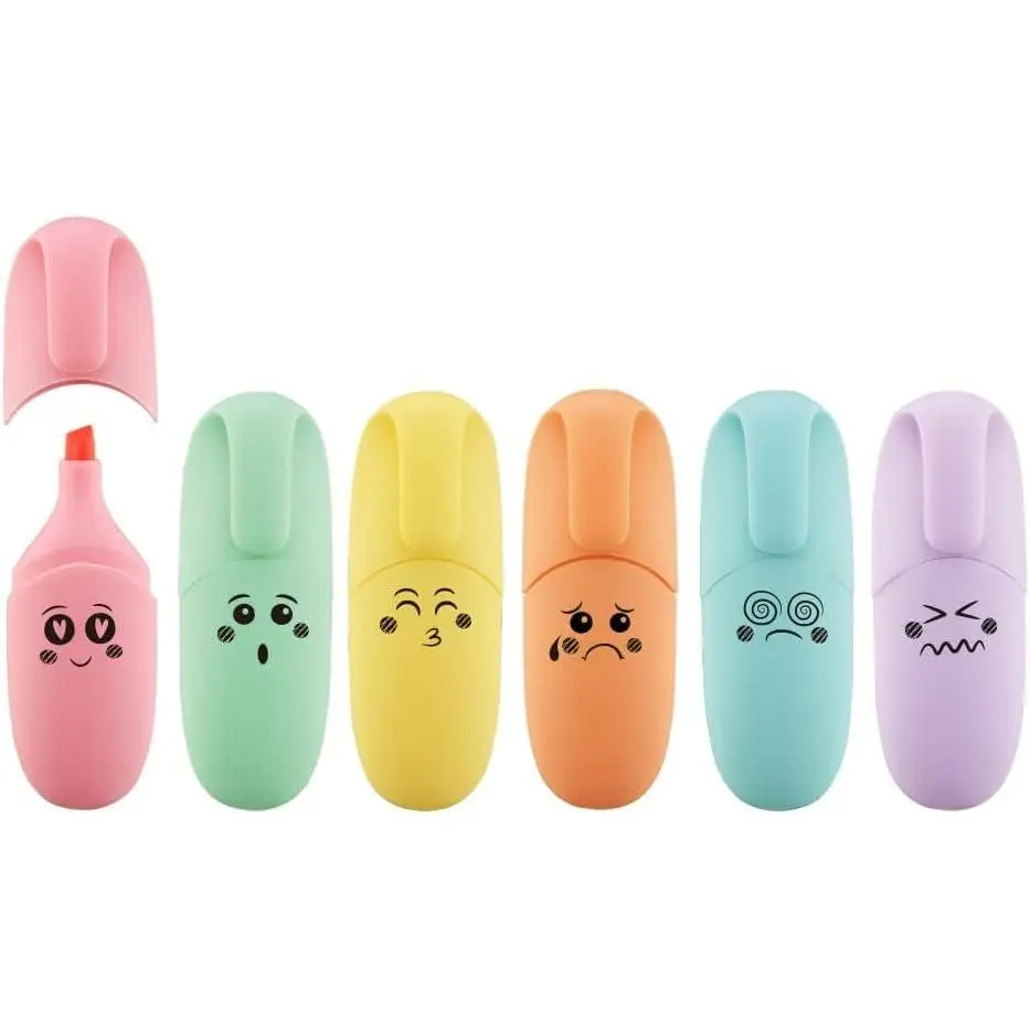 6 count Mini Highlighter Pen Kawaii Stuff  to School Supplies Pastel Color Chisel Tip Cute Design  Highlighter Marker