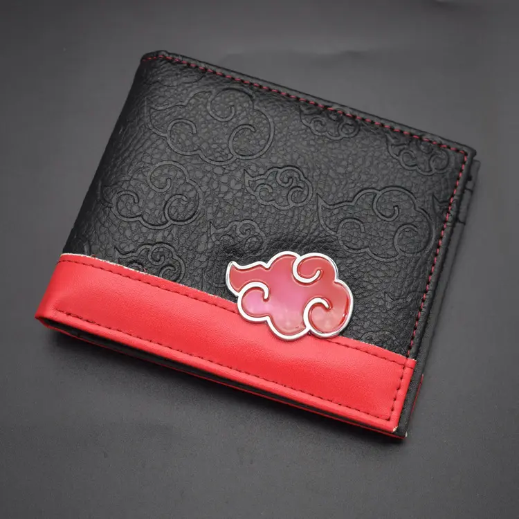 Naruto Akatsuki Red Cloud PU Leather Bifold Wallet - Anime Pattern Mens Card Holder Coin Purse, 23.5x9.5cm Durable Foldable, Custom-Made Options, College Graduation Gift for Anime Fans
