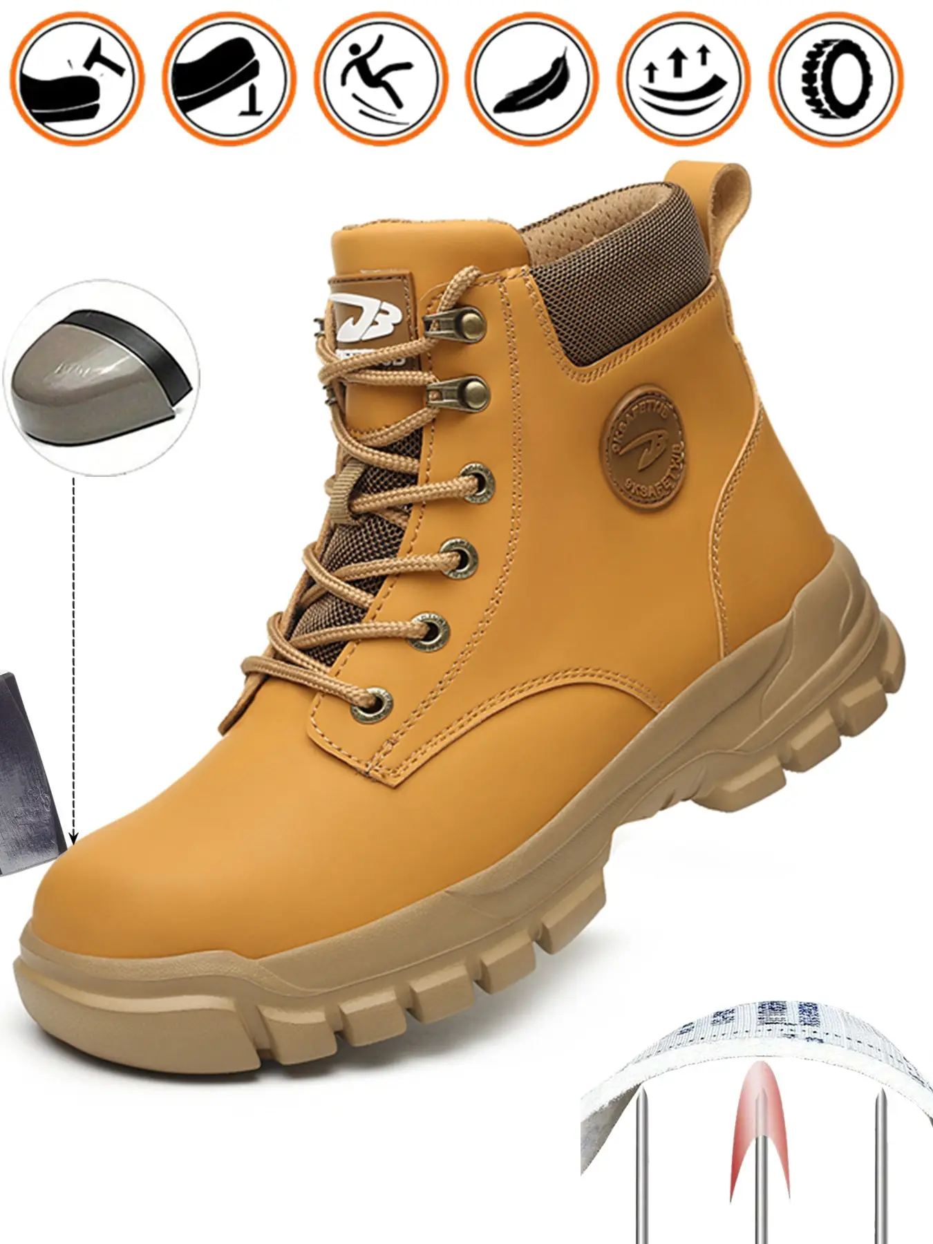 Men's and Women's Work Shoes, All-Season Labor Protection Boots, Steel Toe Kevlar Anti-Puncture, Waterproof Leather, Casual Outdoor Sports Shoes, Safety Work Footwear