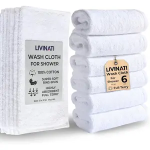 Thick White 100% Cotton Wash Cloths for Showering Body and Face 12"X12" 6 Pack Small Terry Towel Bath Rags for Adults and Kids Bathroom Soft Absorbent