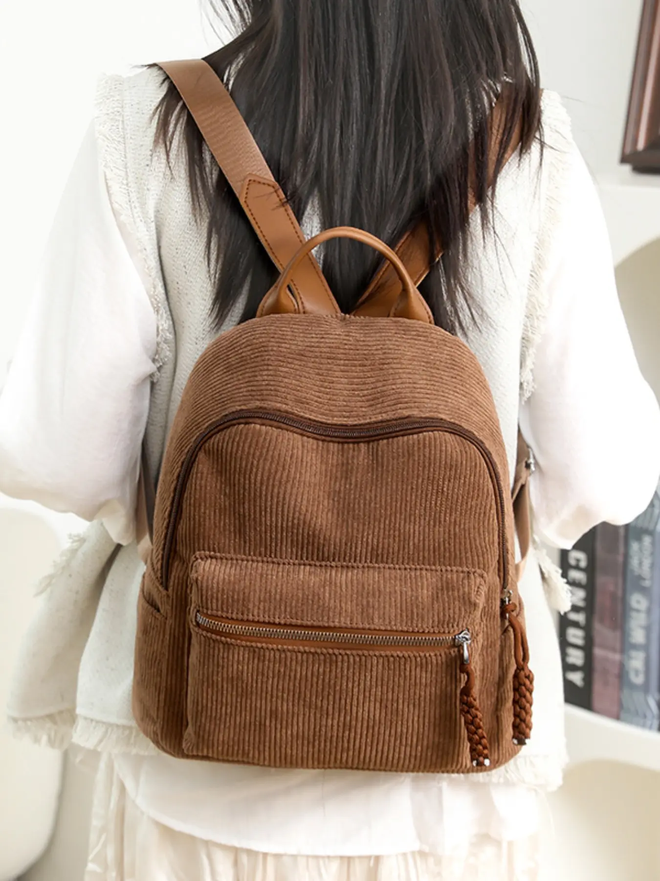 2026 Fall Winter Women's Vintage Corduroy Backpack, Lightweight Multi-Pocket Mini Bag with Adjustable Straps, Ideal for School Travel and Daily Commute