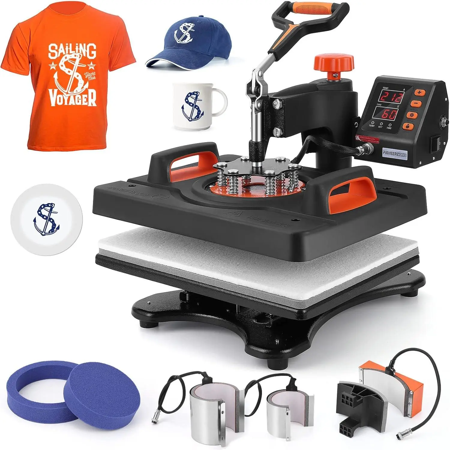 15"×12" Professional 6-in-1 Digital Heat Press Machine, 360 Swing-Away Heat Transfer Sublimation Printer for Custom Printing on T-Shirts, Bags, Mugs, Plates & Hats
