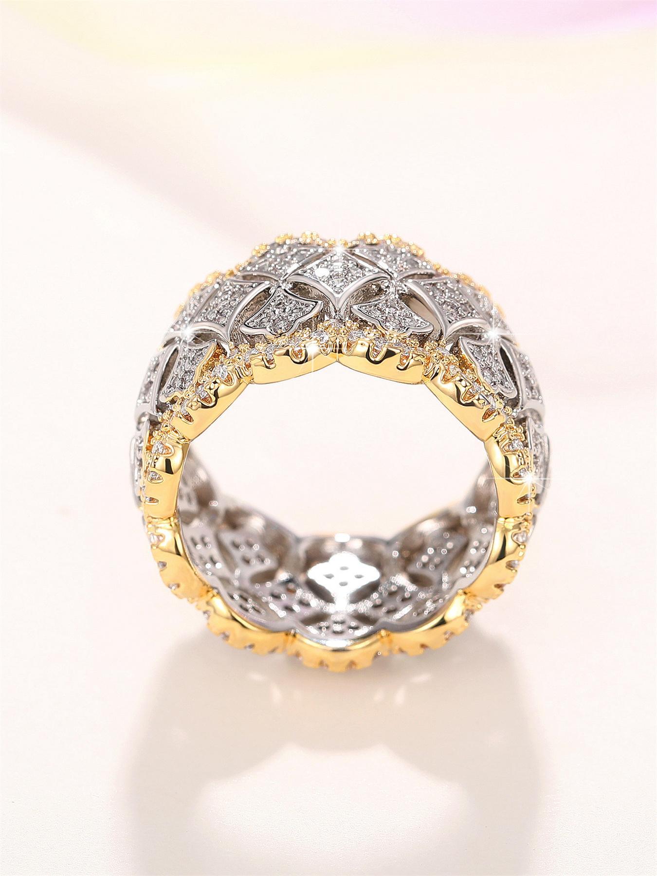 Women's Elegant Rhinestone Decor Hollow Out Design Engagement Ring, Fashion Engagement Rings, Trendy Luxury Promise Ring for Women & Girls, Fashion Vintage Jewelry As Gift for Daily & Party Decor