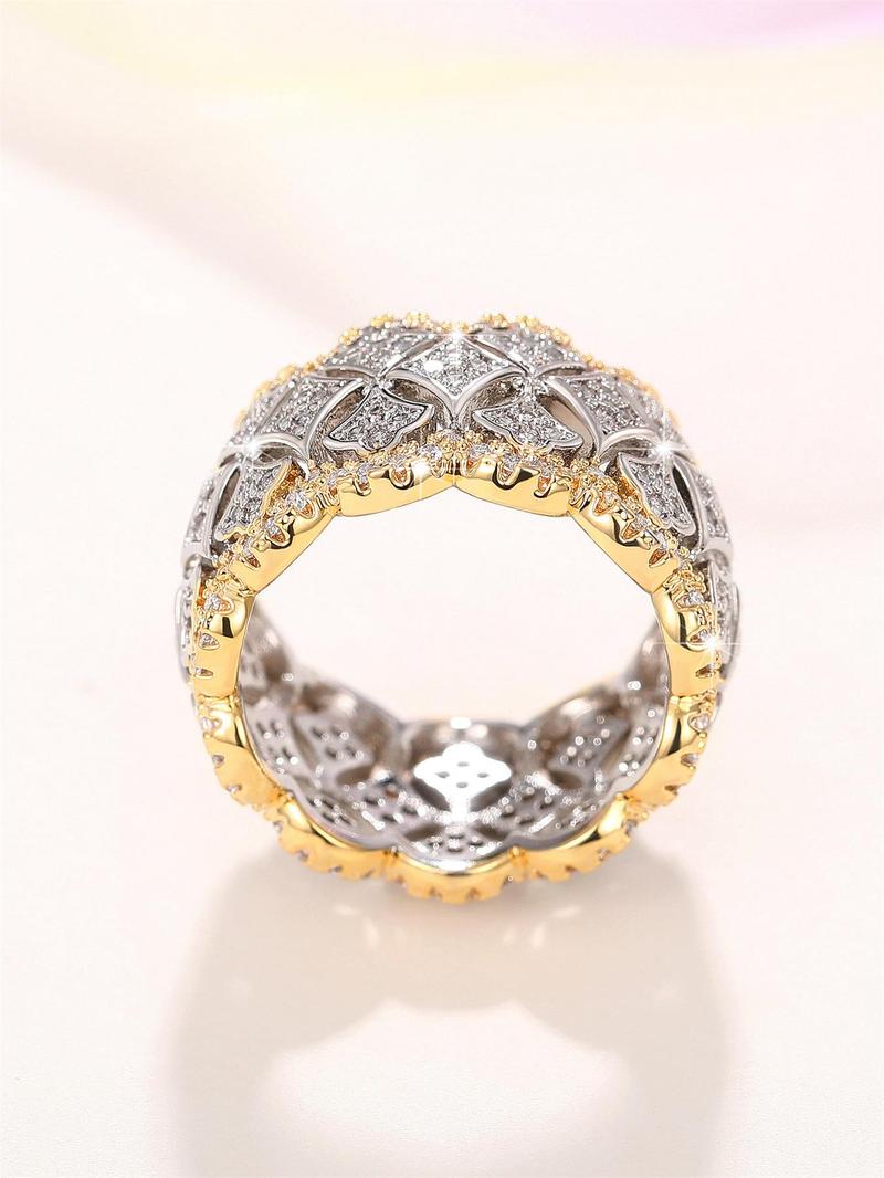 Women's Elegant Rhinestone Decor Hollow Out Design Engagement Ring, Trendy Luxury Promise Ring for Women & Girls, Fashion Vintage Jewelry As Gift for Daily & Party Decor