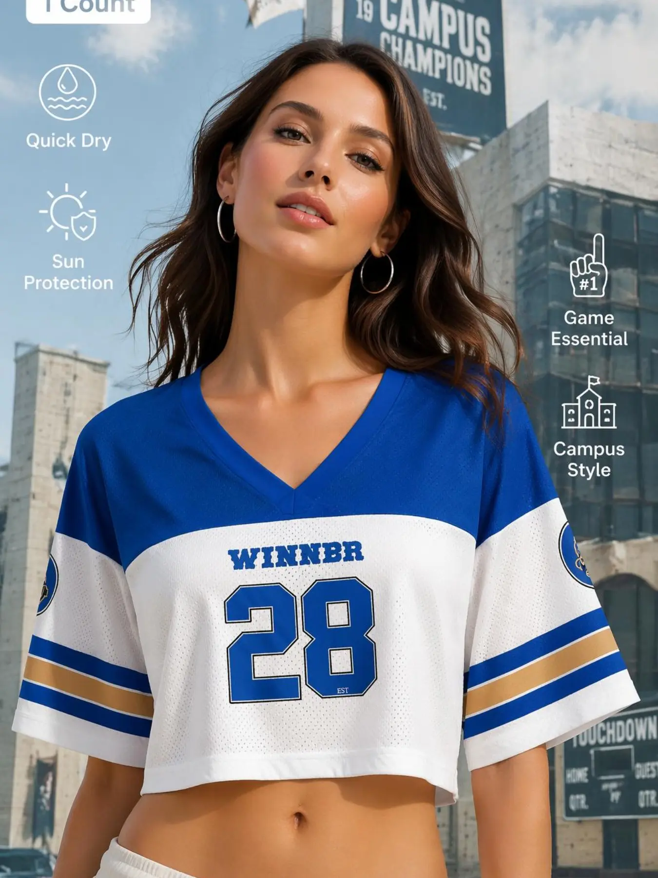 Double Color Printed Short Sleeve V-Neck T-Shirt, Sporty Style, Loose-Fitting, All over Print, Cheerleading Uniform, Compression Wear, Athletic Workout Shirt, Fitness Workout Shirt